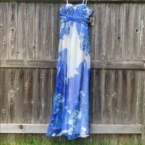 Blue Strapless Maxi Prom Gown
